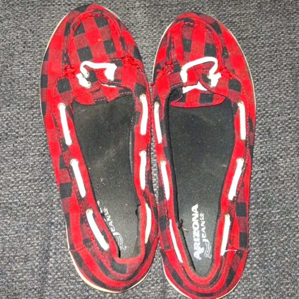 Arizona checkered leather stripe slips on flats